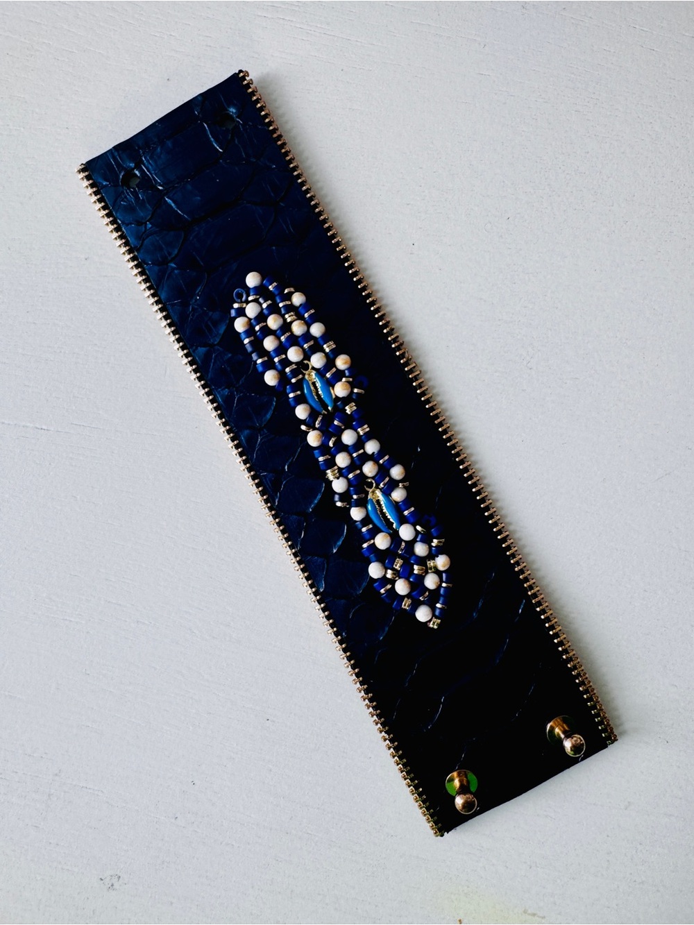 Hand-Beaded Navy Leather Bracelet - Women Accessories